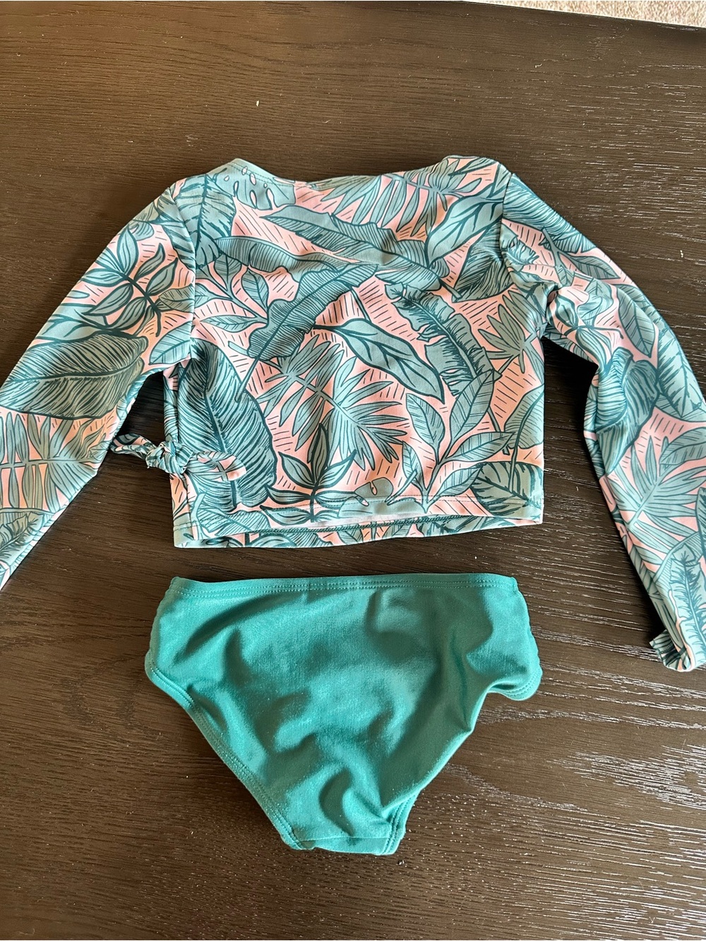 art class Pink & Teal Palm-Print Long-Sleeve Swim Set